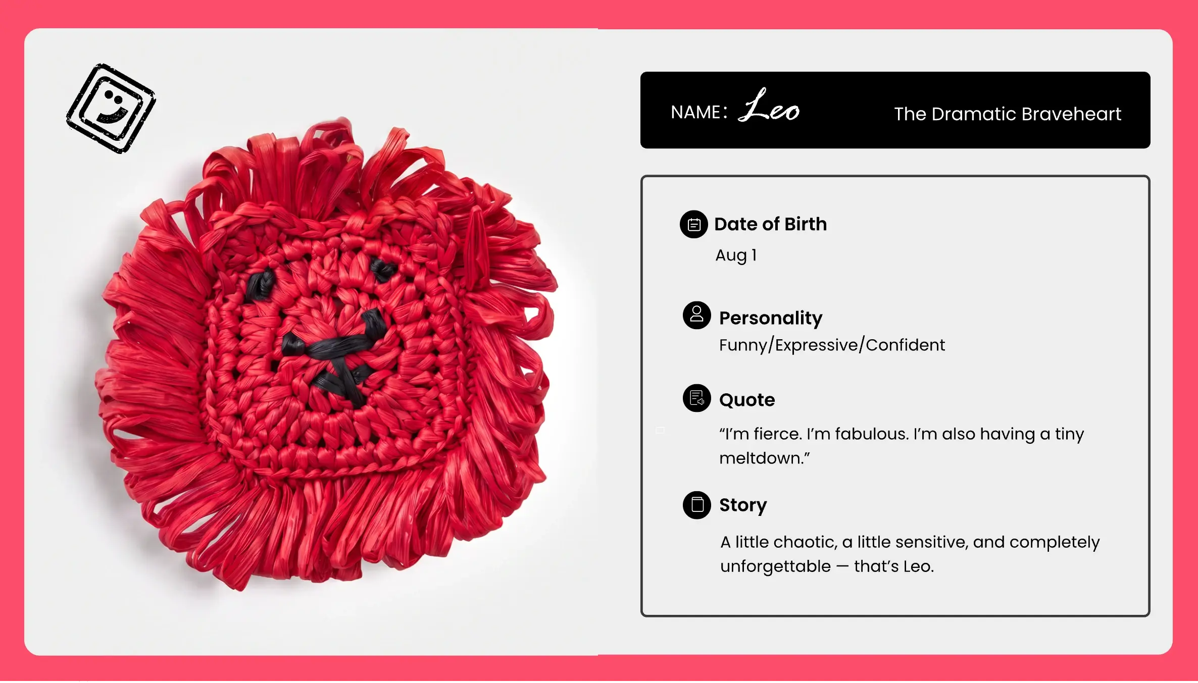 identity card of Leo the lion charm from joybit