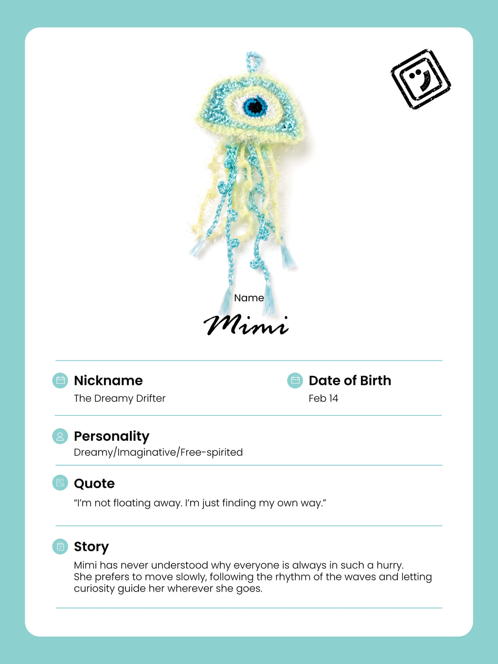 identify card and story of mimi the jellyfish charm from joybit.art