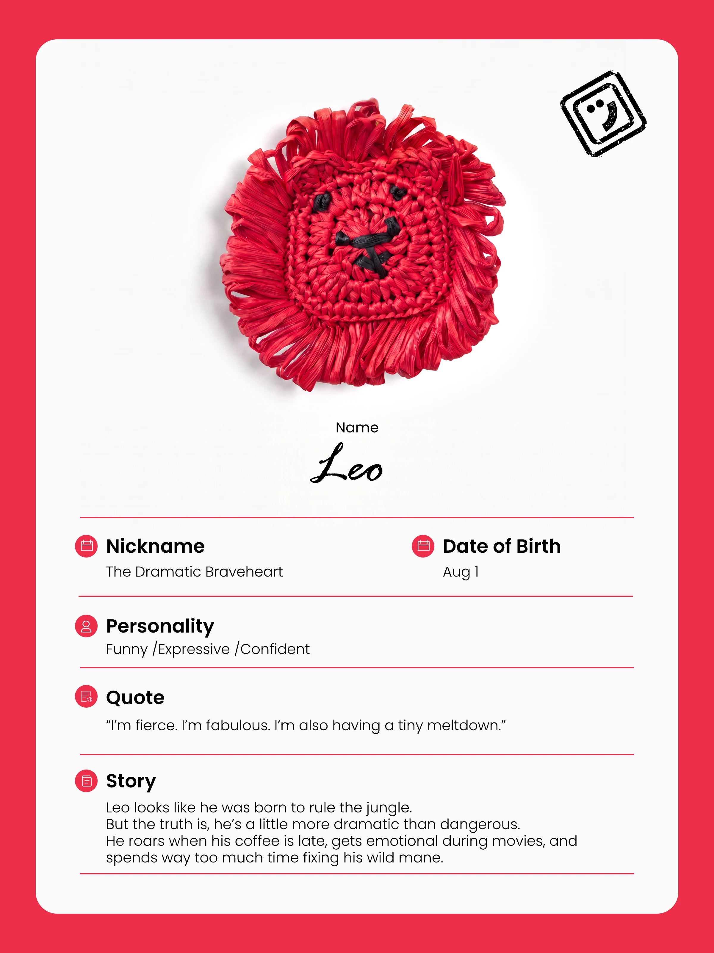 identify card and story of leo the lion charm from joybit.art